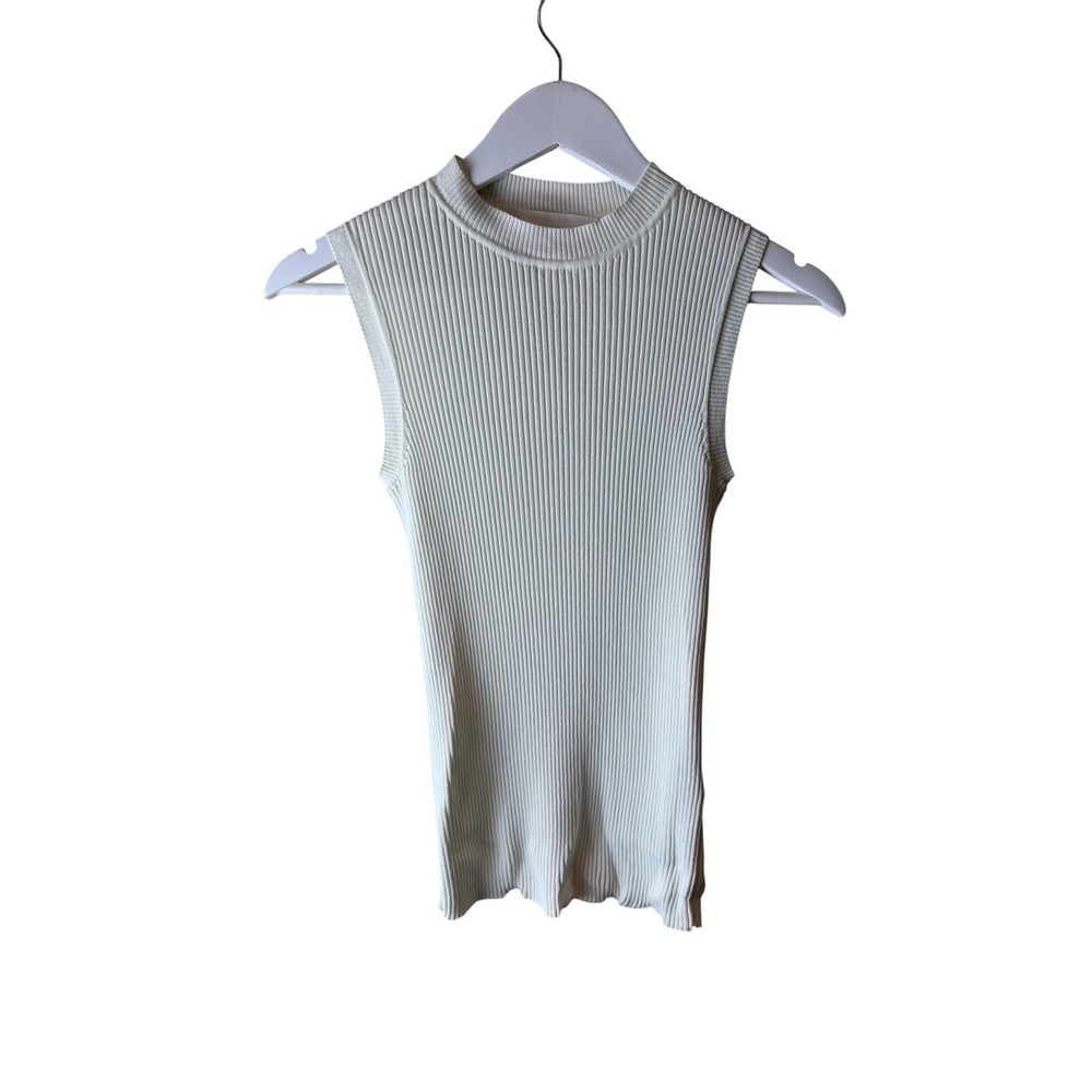 BOSS Hugo Boss Womens Cream Ribbed Knit Sleeveless Crew Neck Top Size M